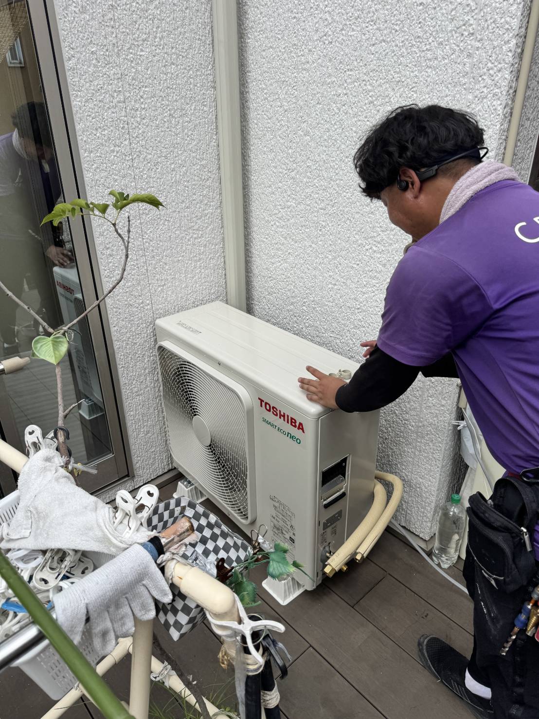 既存の5分3分配管を利用した設置状況